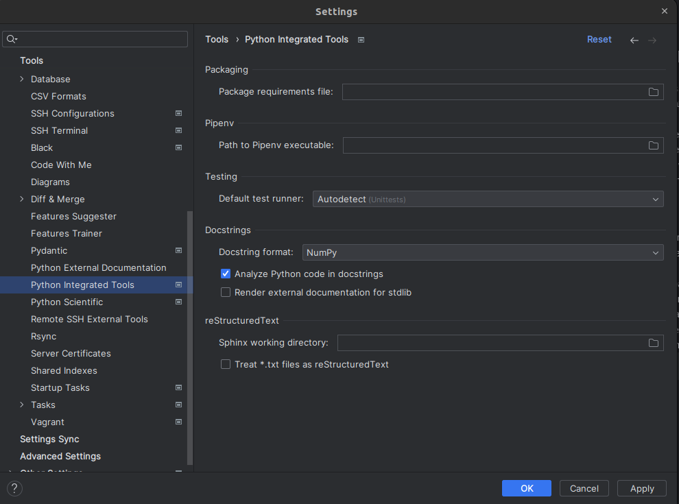 Configure numpy docstrings from PyCharm settings tab