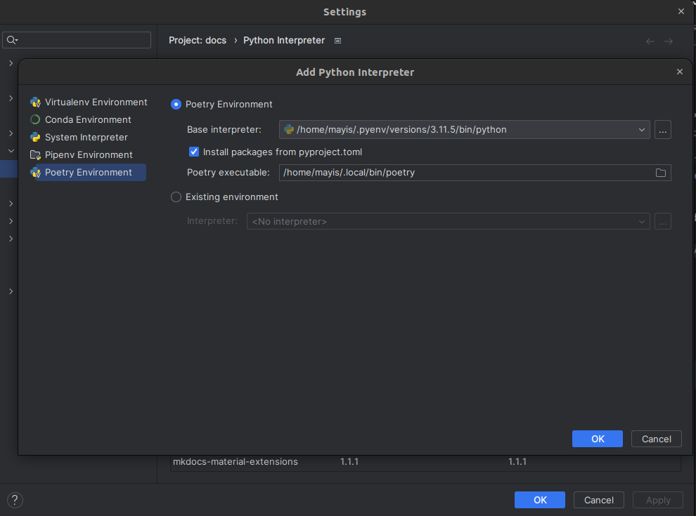 Set up a new env using pyenv python